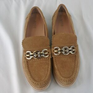 NYDJ Women Tan Suede Chain Link Loafers Scalloped Trim Lug Sole NFOWENSP02 9M